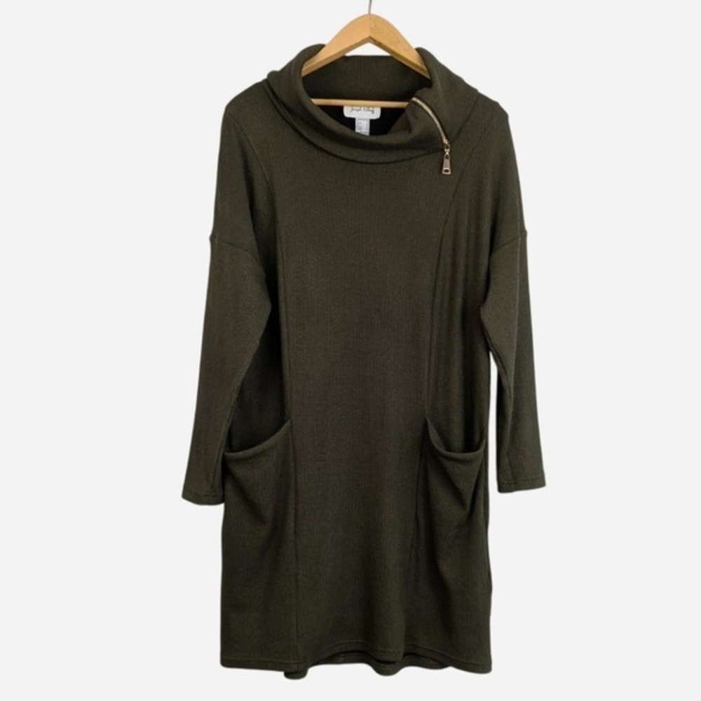 Joseph Ribkoff Needle Rib Cocoon Dress Olive Black Zip NWT 10 - Picture 4 of 11